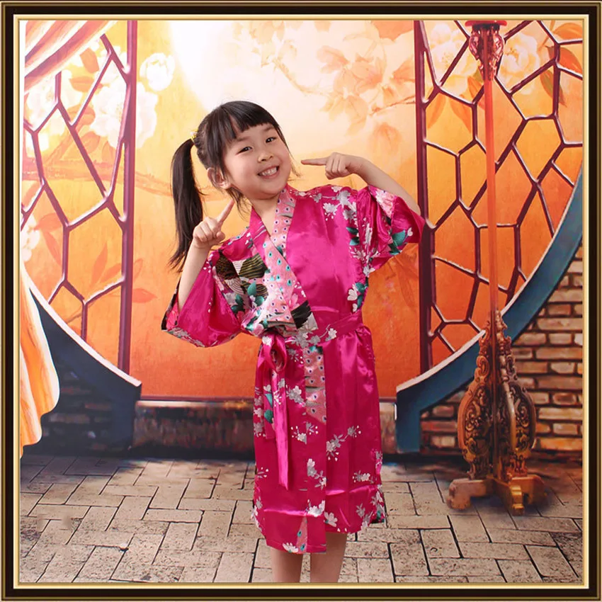 

90-140cm Princess Girls Children Japanese Kimono Dress Bathing Robe Kids Girls Sleepwear Pajamas Yukata Gown with Belt