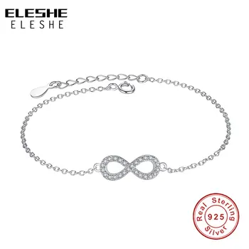 

ELESHE New Fashion CZ Crystal Infinity Bracelet Silver Bracelet Adjustable Chain Women Charm Bracelets Jewelry