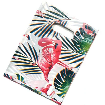 Цельность 20*25 см 50 шт. свадебные подарки бутик подарки Ювелирные изделия пластиковая упаковка сумки для хранения покупок упаковка пластиковые ручки сумки - Цвет: Flamingos and leaves