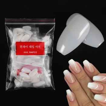 

500PCS/Bag Ballerina Short False Nails Fake Nails Full Cover Acrylic Nail Art Tips Nature Press On Nails DIY For Nail Extensions