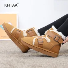 Женские зимние ботинки; Женская Классическая обувь на плоской платформе с пряжкой и ремешками; женская зимняя теплая плюшевая удобная обувь на меху; женские ботинки