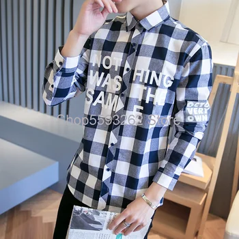 

2020 men's shirt slim plaid youth men's casual shirt long sleeve plaid shirt