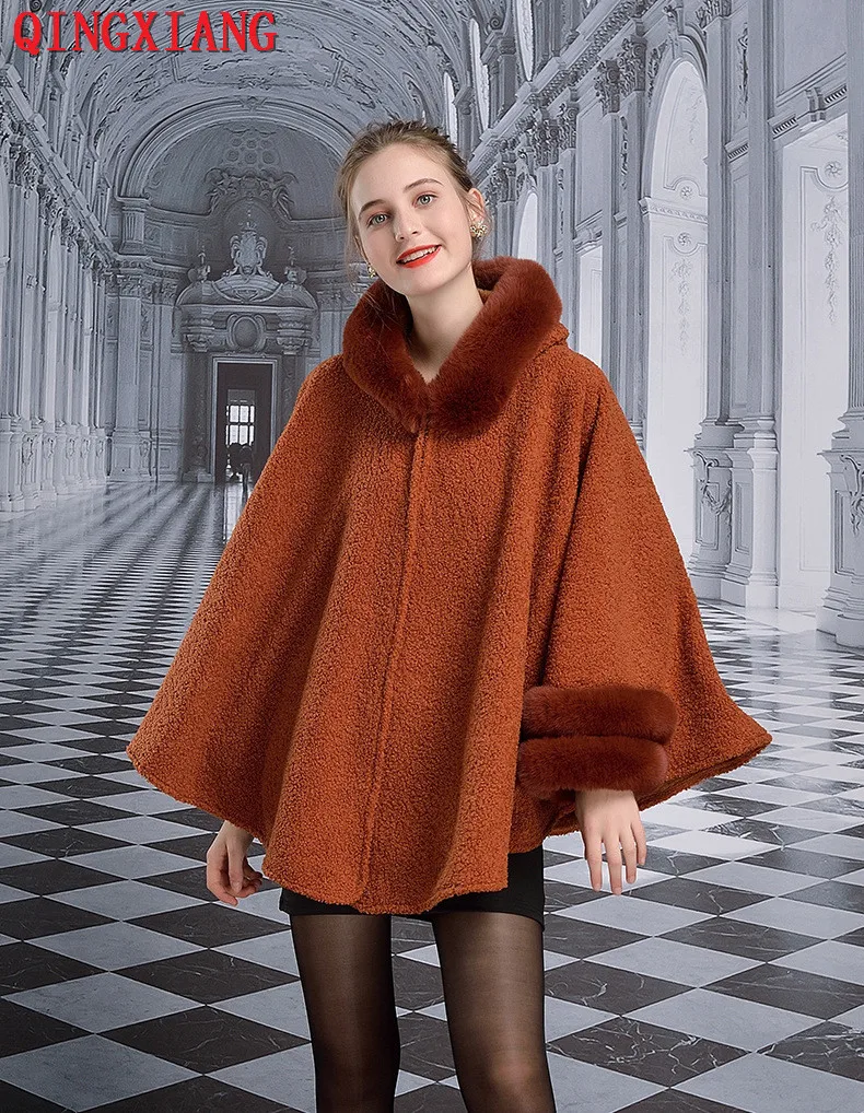 Same Color As Photo SC390, зимнее теплое вязаное Модное пончо с рукавами летучая мышь, большие размеры, женский кардиган с воротником из искусственного меха кролика, пальто с шапкой - Цвет: Same Color As Photo