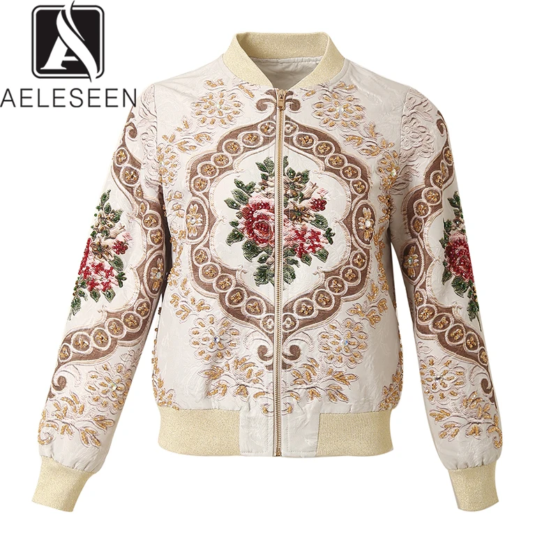 AELESEEN Новая мода Осенняя женская повседневная одежда куртка роскошный элегантный цветочный принт Европейский Повседневный Топ с кристаллами