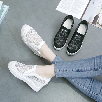 

Women's Shoes Platform Casual Female Sneakers Increas Height Slip-on Round Toe Clogs Summer New Breathable Small Slip On