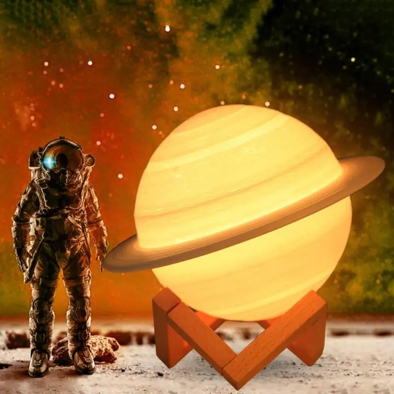 

USB Rechargeable 3D Print Saturn Lamp 16 Colors Touch Degradable PLA Non Toxic Pollution-free Moon Night Light with Remote