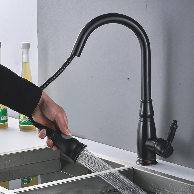 Vidric Blackend Pull Out Kitchen Sink Faucet Single Handle 360 Swivel Mixer Tap Faucet For Kitchen Torneira Cozinha Rotate Tap
