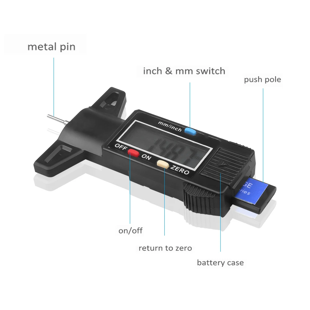 LCD Display Digital Tyre Tire Tread Depth Gauge Brake Pad Tester Caliper 0-25 C4