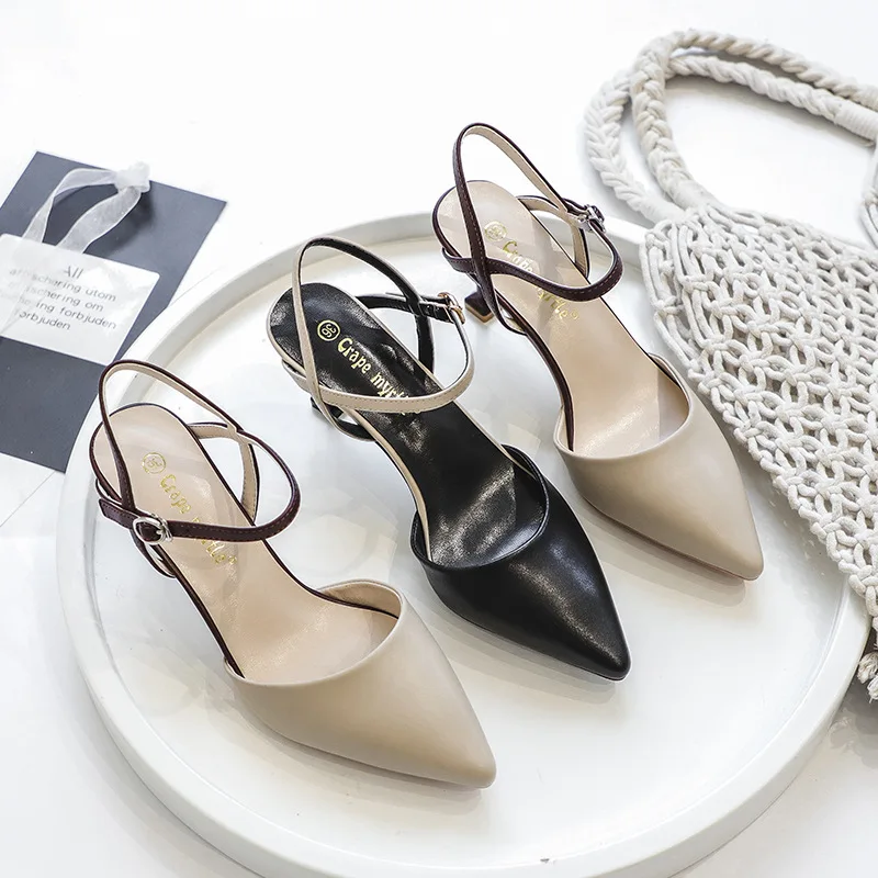 

2019 Summer New Style Korean-style Pointed-Toe Closed-toe Thin Heeled High Heel Shoes A- line Strap Sandals Women's Versatile