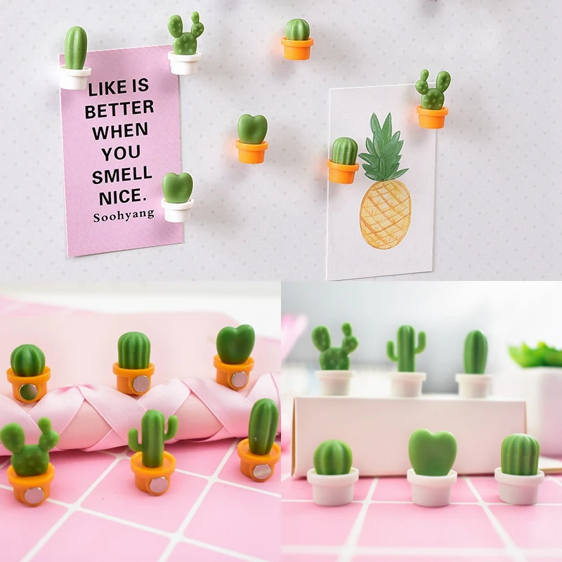 

6pcs/Set 3D Cute Cactus Fridge Magnet Lifelike Cactus Magnetic Sticker for Refrigerator Message Board Sticker Decor Na Lodowke