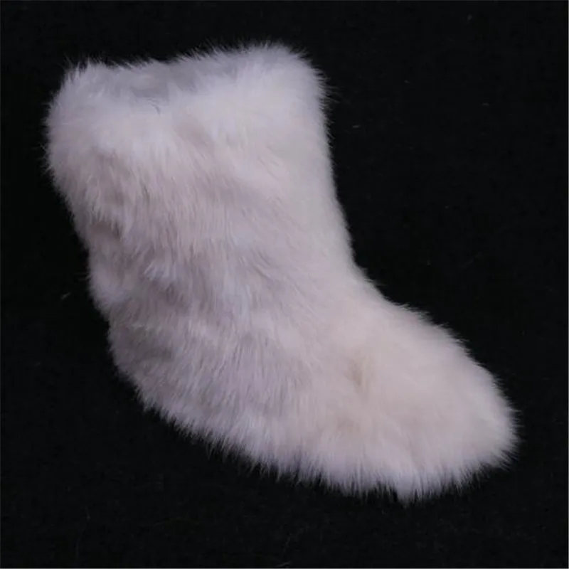 sets19 Women's Winter Faux Fox Fur Snow Boots Woman Warm Furry Shoes Female Ankle Boots Ladies Platform Botas Mujer White/Black Shoes - Цвет: sets19