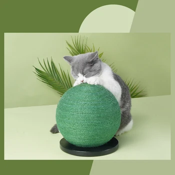 

Sisal Cat Scratch Cactus Ball with Wood Base Cat Interactive Toy Knitted Cats Scratch Board Grinding Nails Protecting Furniture