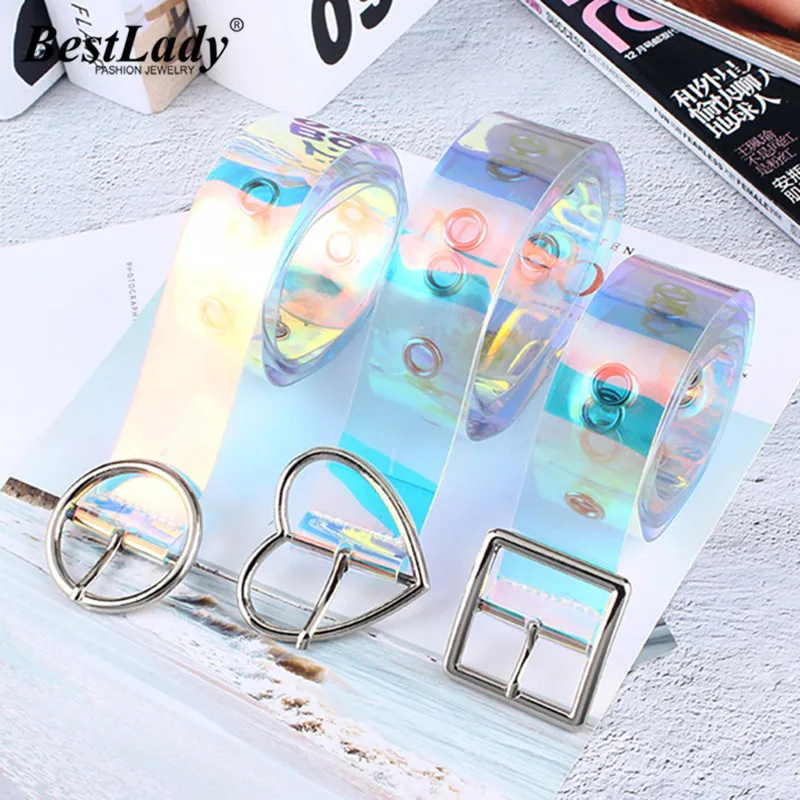 

Best lady Shiny Transparent Rainbow Belt for Women Unique Female Belly Chain Pin Buckle Bohemian Wedding Belts Statement Gifts