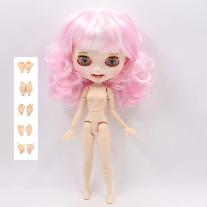 like the pic Ледяная фабрика blyth кукла розовый микс белые волосы резные губы открытый рот матовая индивидуальная лицевая муфта тела 1/6 bjd DIY sd Подарочная игрушка - Цвет: like the pic