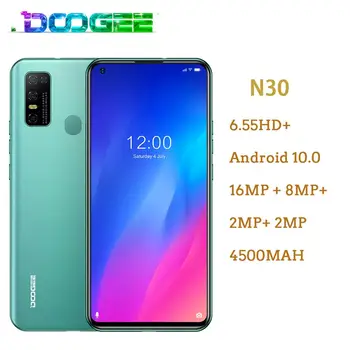 Перейти на Алиэкспресс и купить Doogee N30 Android 10 Мобильный телефон 6,55 дюймHD + экран смартфон 4180 мАч 16MP Quad задние камеры Full Netcom MT6762V 4 Гб 128 ГБ