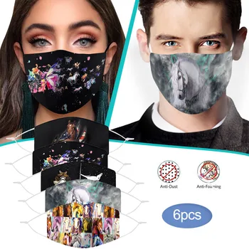 

6PCS mascarillas reutilizables lavables Adult Christmas Unisex Exhaust Sunscreen Face Mask Breathable Cycling Mask mascherine