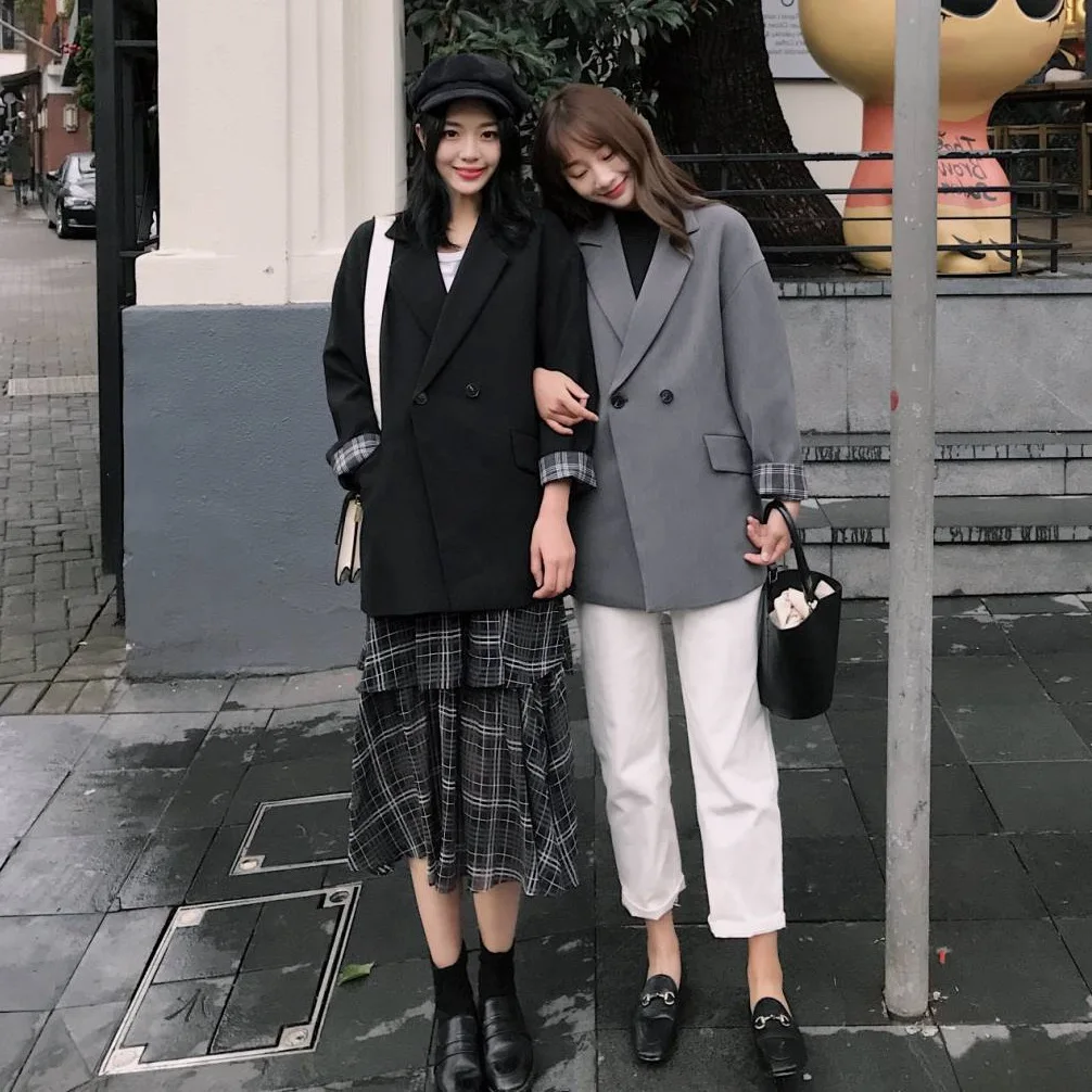 

Photo Shoot Hepburn Wind Elegant Black Small Suit Women's Plaid Stitching Cuff Elegant Ol Able Short Coat Best Friend
