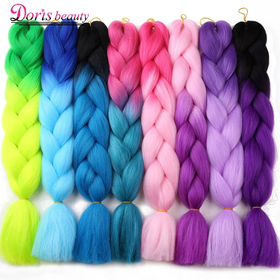 

Doris beauty 24'' 100g Ombre Synthetic Braiding Hair Extensions Crochet Braids Jumbo Braids Blonde Pink Blue Purple Color