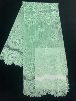 

Luxury Light Green Embroidery Bridal Lace Fabric For Dresses & Garment Handcraft Folded Yarn Net Tulle Lace