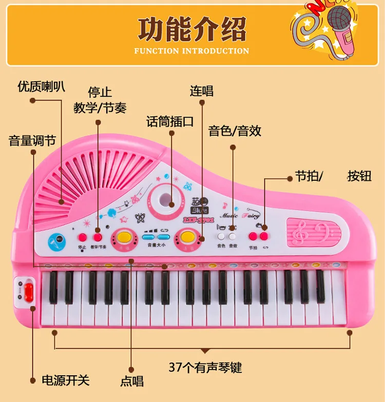 Детская мини электронная клавиатура 37 ключ многофункциональный фортепиано перкуссия с микрофоном мундштук для детей раннего возраста Instr