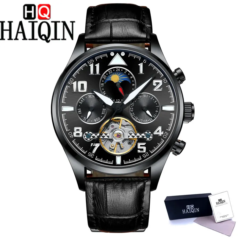 All Black L Black HAIQIN новые мужские механические часы модные деловые часы Мужские автоматические Tourbillon водонепроницаемые часы мужские часы - Цвет: All Black L Black