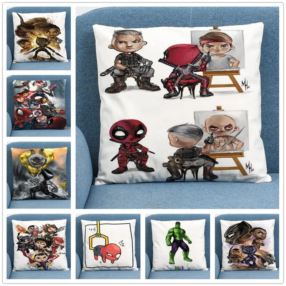 

Marvel Superhero Cute Cartoon Character Soft Short Plush Cushion Cover Pillow Case for Home Sofa Car Decor Pillowcase 45X45cm