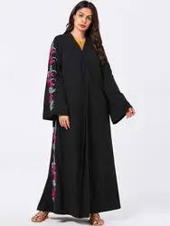 2019 abaya Дубай мусульманский костюм халат-кимоно Бангладеш халат женский мусульманский костюм черный вышитый арабский кардиган