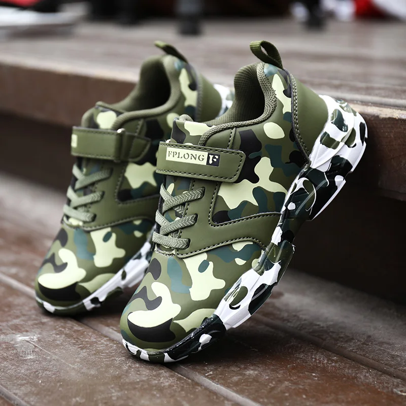 

ULKNN 7 boys sports shoes 2019 autumn new 8 kids leather surface waterproof 13 boys shoes big children camouflage