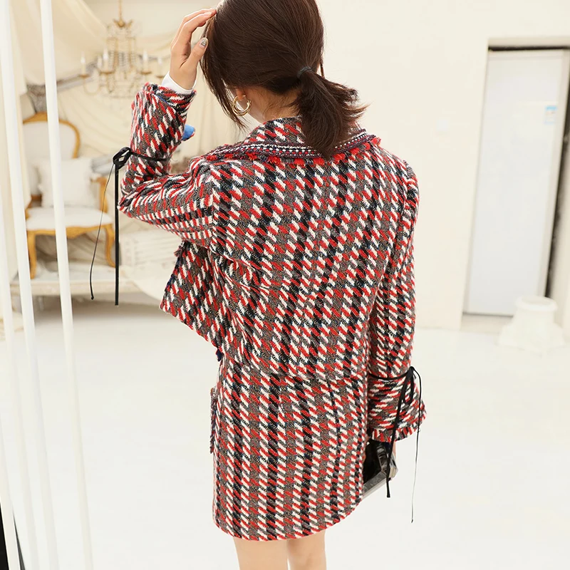 2019-Winter-Women-Two-Piece-Outfits-Runway-Flare-Sleeve-Plaid-Jacket-Coat-Mini-Skirts-Ladies-2 (2)