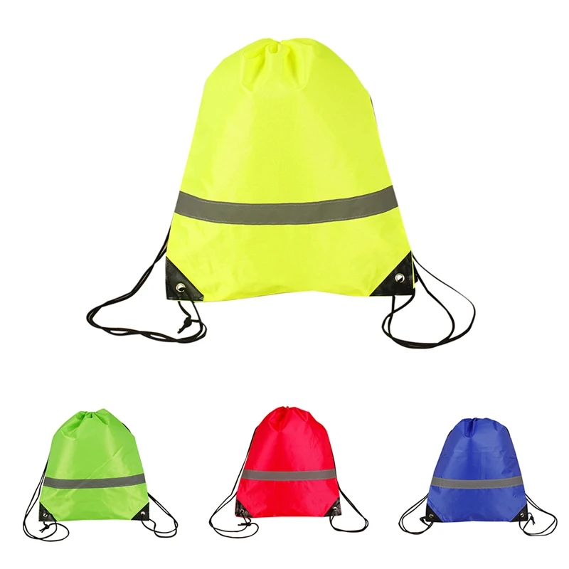 Lightweight Portable Reflective Drawstring Backpack With Double Shoulder Strap Yoga Fitness Fishing Travel Sack Duffle Bag New