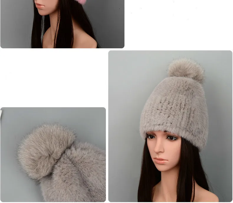 Женская шапка Gorro, Осень-зима, новинка, норковые вязаные шапочки высокой плотности, ручная работа, меховая шапка Baotou, Лисий помпон, украшение, теплая Женская шапка