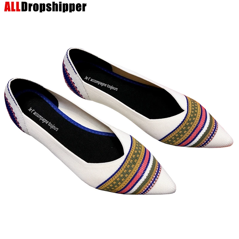 

New Summer Woven Flat Shoes Knit Ballet Shoes Women Pointed Shallow Casual Boat Shoes Breathable Nurse Pregnant Shoes Zapatos De