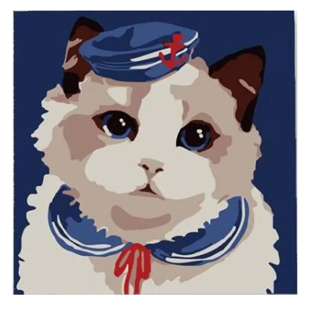 

DIY cute Cat Captain Clothing Diamond Painting Cute cat Round Full Drill Mosaic Embroidery Captain cat Cross Stitch supplier
