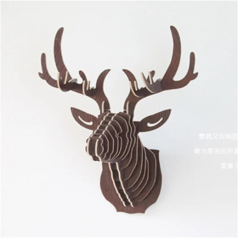 3D Puzzle Wooden DIY Creative Model Home Decoration Animal Wildlife Wall Hanging Deer Head Elk Wood Gift Craft