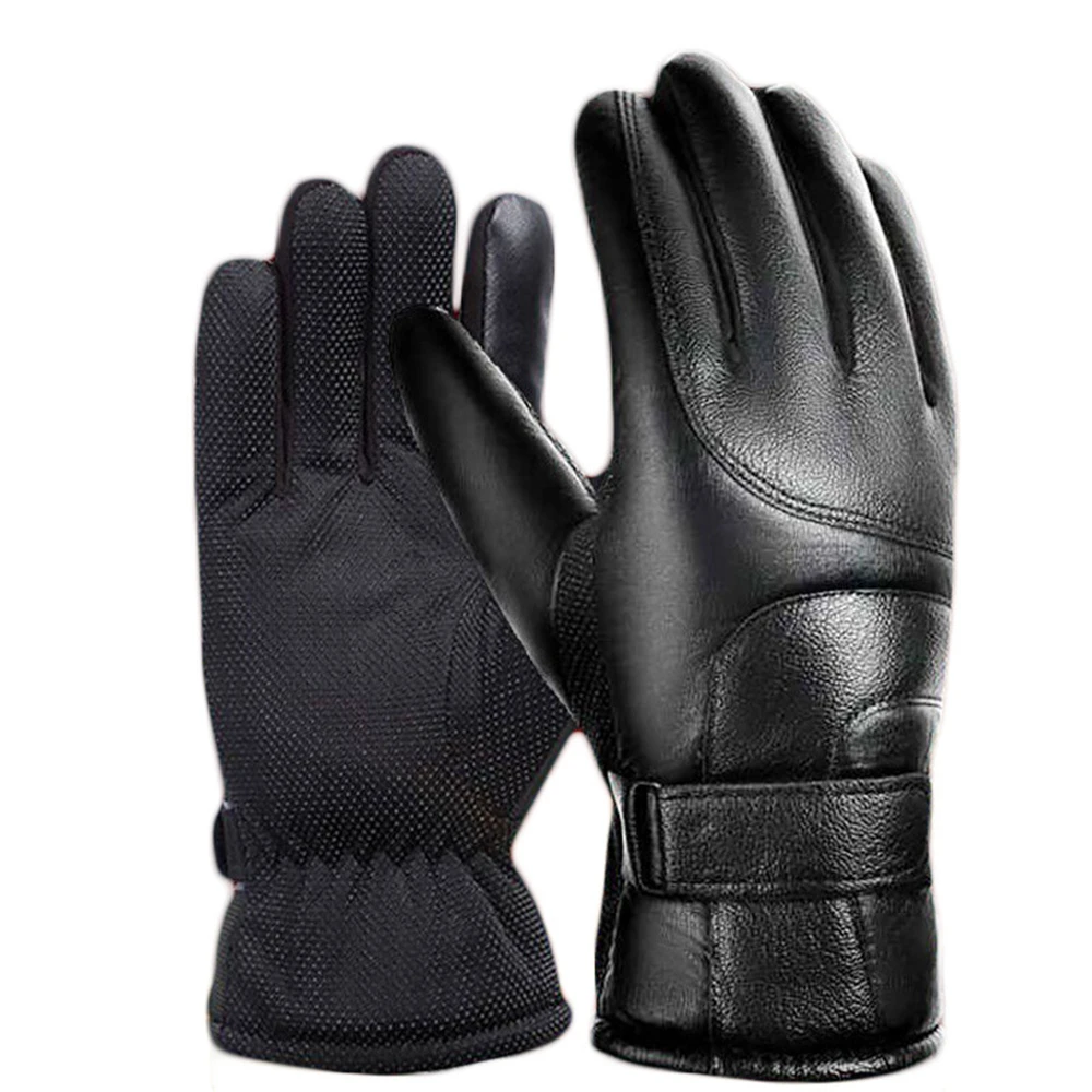 Winter Cycling Gloves Men Women Leather Touch Screen Black Super Warm Driving Full Finger Gloves Mittens Motorcycle Bike Gloves