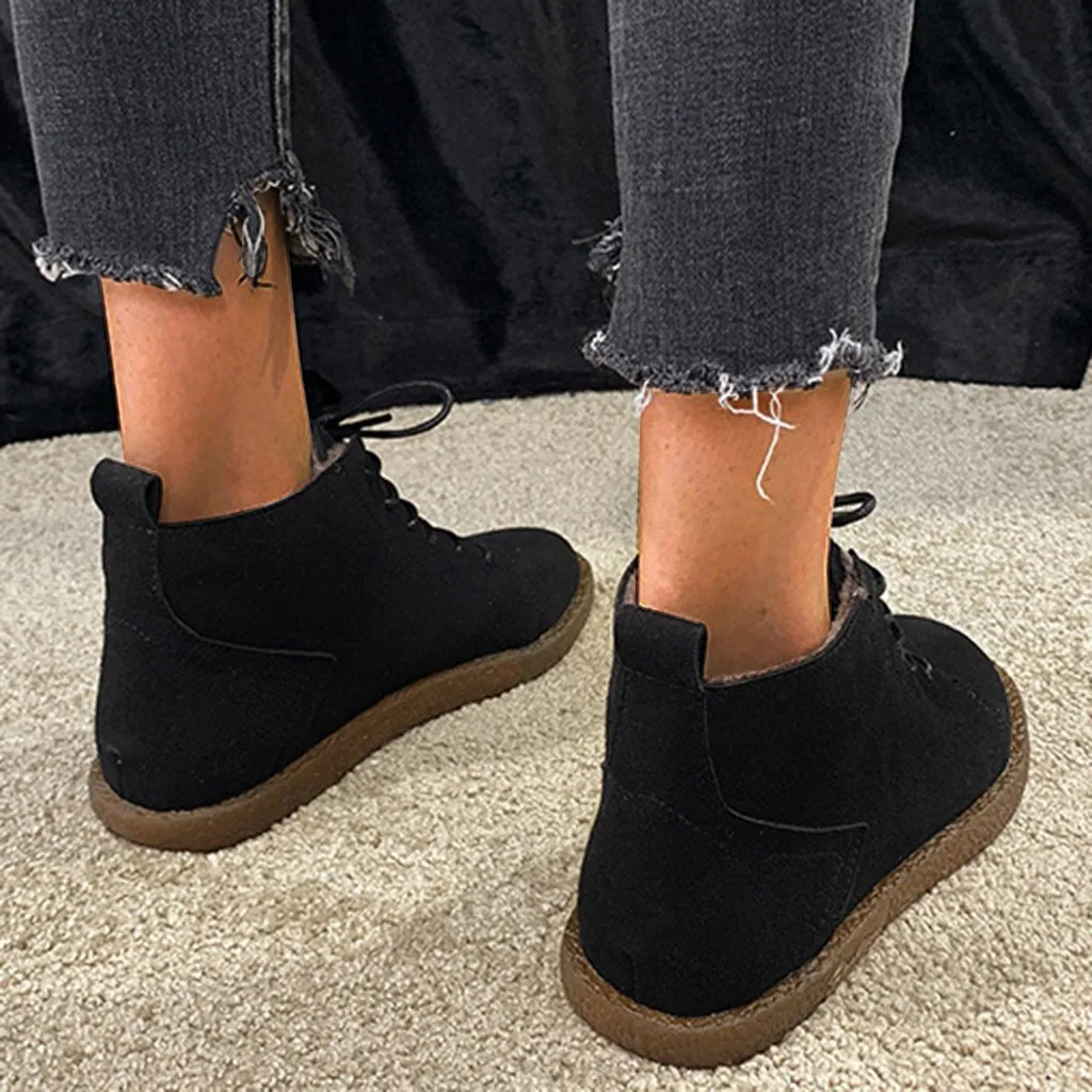 ankle boots for women luxury Lace Up Punk Ankle Cool boots Sewing Low Heels Warm black Boots chaussure femme ete#1104x35