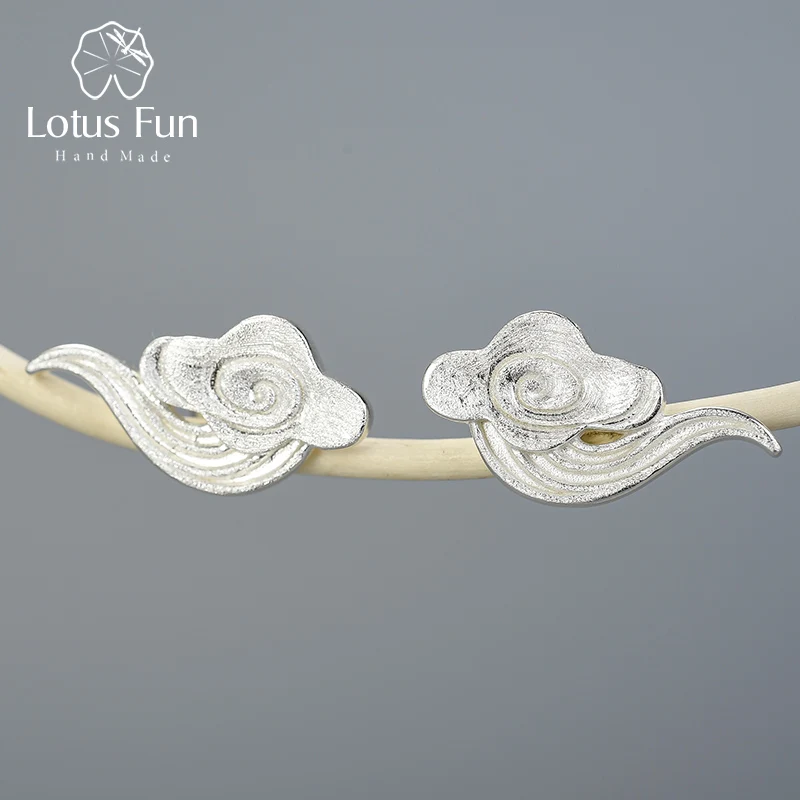 Lotus Fun, 18K Золотая удача, мир, облако, серьги-гвоздики, Настоящее серебро 925 пробы, серьги, дизайнерские ювелирные украшения для женщин, Подарочная бижутерия - Цвет камня: SILVER