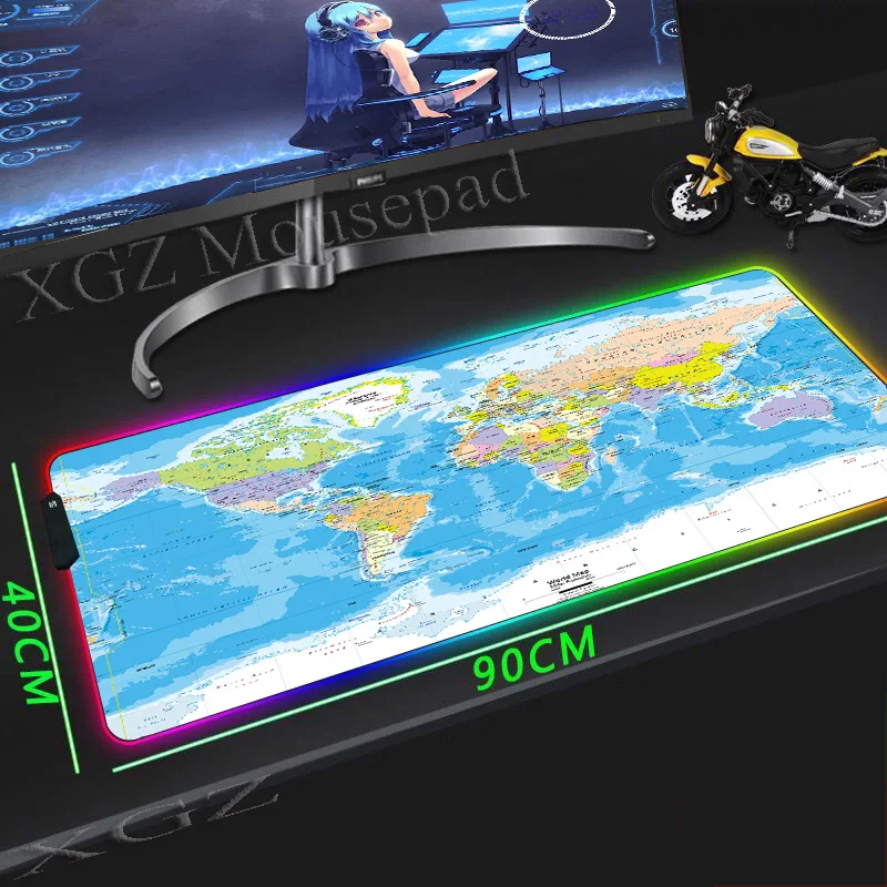  XGZ Large RGB Mouse Pad Lock-edge Anime Pirate Old Map Custom Computer Table Mat Speed Rubber Non-s