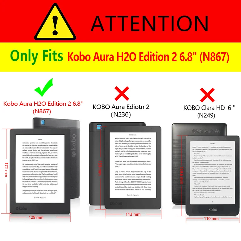 Чехол книжка для Kobo aura H2o edition 2 2017 из искусственной кожи чехол kobo 6 8 дюйма