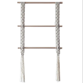 

Handmade Macrame Tapestry Wall Hanging Cotton Cord Art Tapestry Beige Photo Frame Crafts Home Primitive Decor