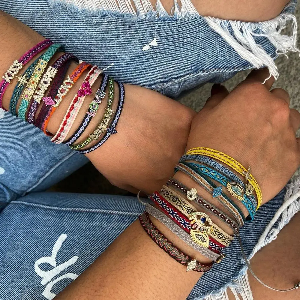GO2BOHO Boho Jewelry Braided Bracelets Fabric Bracelet For Women Pulseras Hand Woven