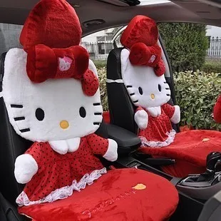 Подушка для автомобиля hello kitty, милый зимний плюшевый чехол для салона автомобиля, универсальный чехол на четыре сезона