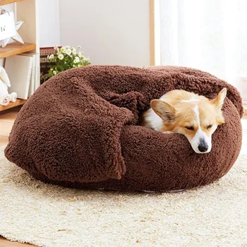 

Warm Sleeping Dog Bed Fluffy Pet Bed Kennel Removable Dog Round Dounts Beds Super Soft Puppy Cushion Mat Cat Nest Hondenmand