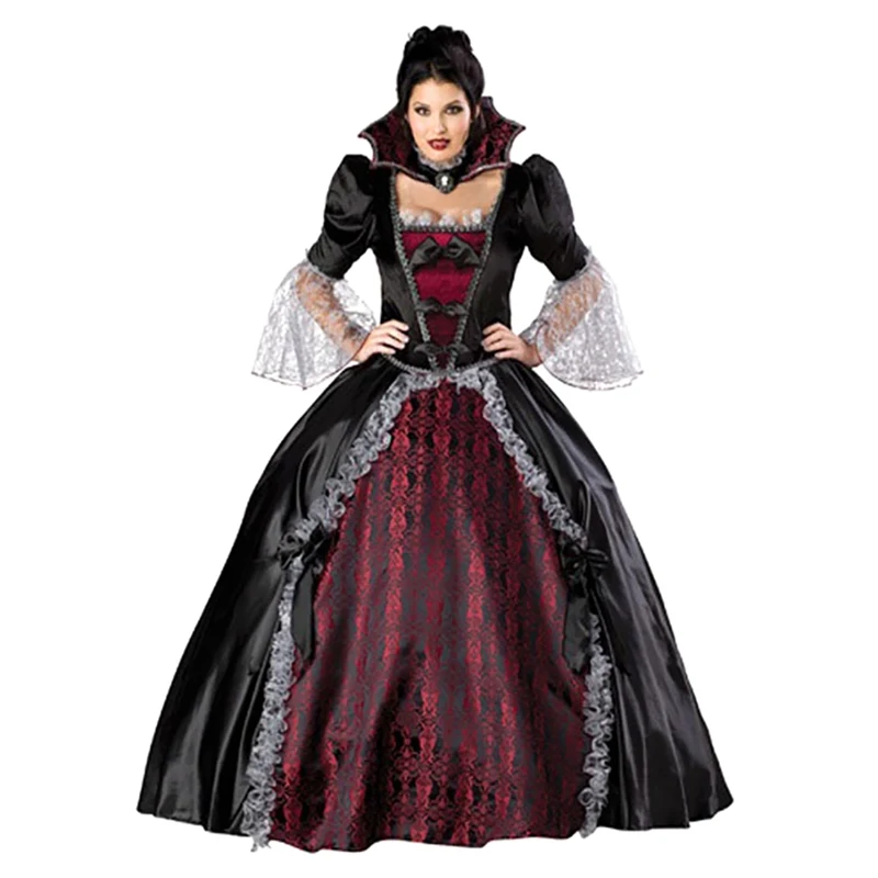 Женское платье для косплея на Хэллоуин, средневековый дворец, платье принцессы для взрослых, винтажное вечернее кружевное платье, Длинный Сексуальный костюм для Хэллоуина 19