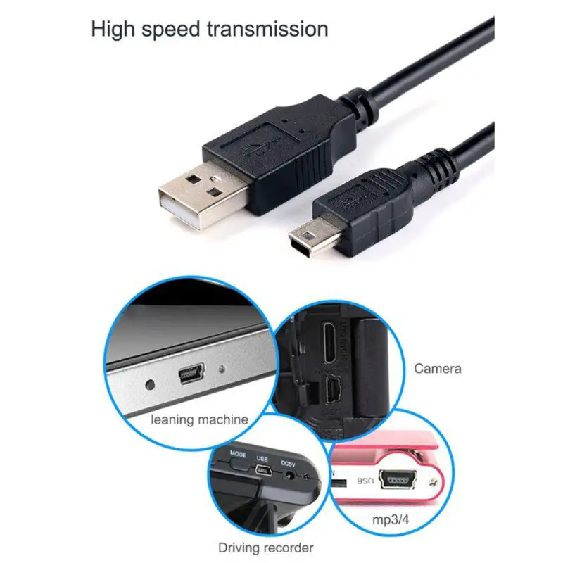 0.8m Mini USB Cable Car DVR GPS Digital Camera Mini USB Data Cable 5 Pin B MP3 MP4 Player HDD Camera