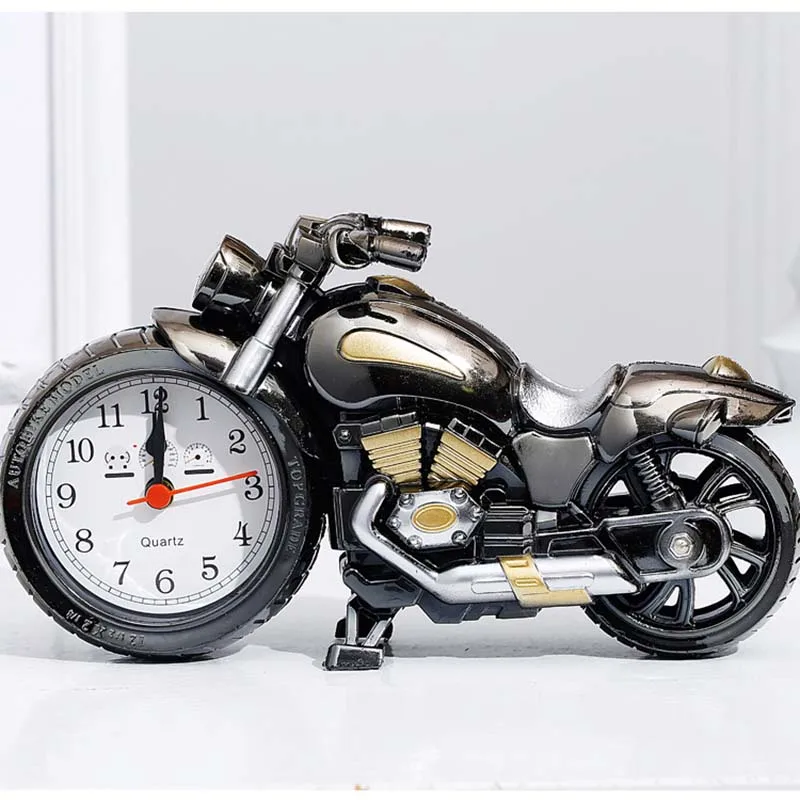 Motorcycle styling Round Alarm Clock Desktop Table Bedside Clocks Kids Adults Travel Clock Decor