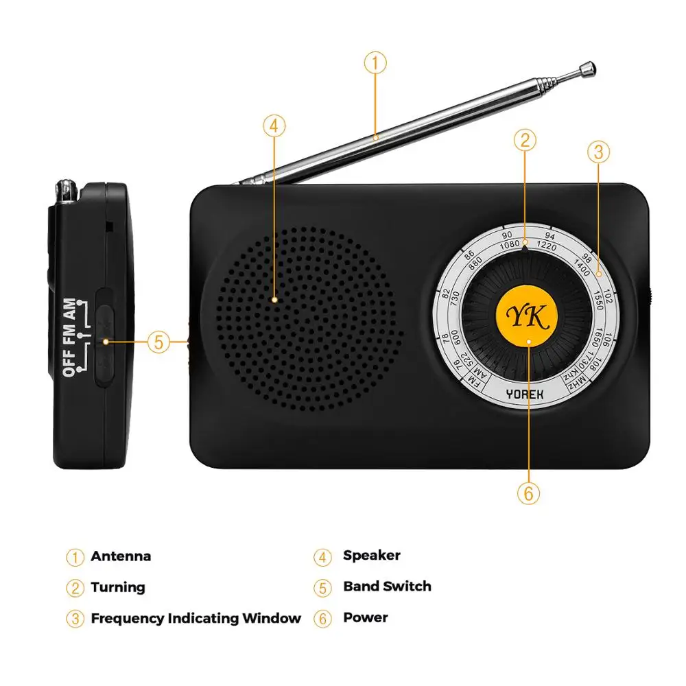 Yorek Rádios de Bolso Rádio am fm a Pilhas com Alto-falante Rádio Transistor Portátil para Caminhar Acampar - Image 4