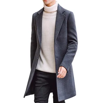 

2020 Autumn and Winter New Fashion Boutique Solid Color Casual Business Men's Long Woolen Coats / Mens Grey Long Woolen Jackets