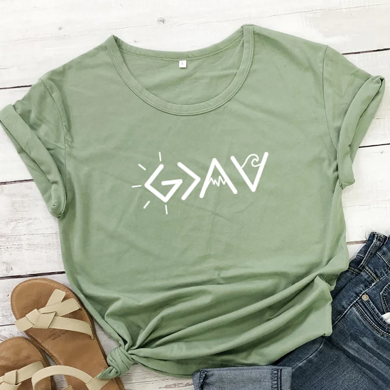Футболка с надписью «God Is Greater Than The Highs and Low», женские повседневные хлопковые топы с коротким рукавом, Прямая поставка - Цвет: Зеленый
