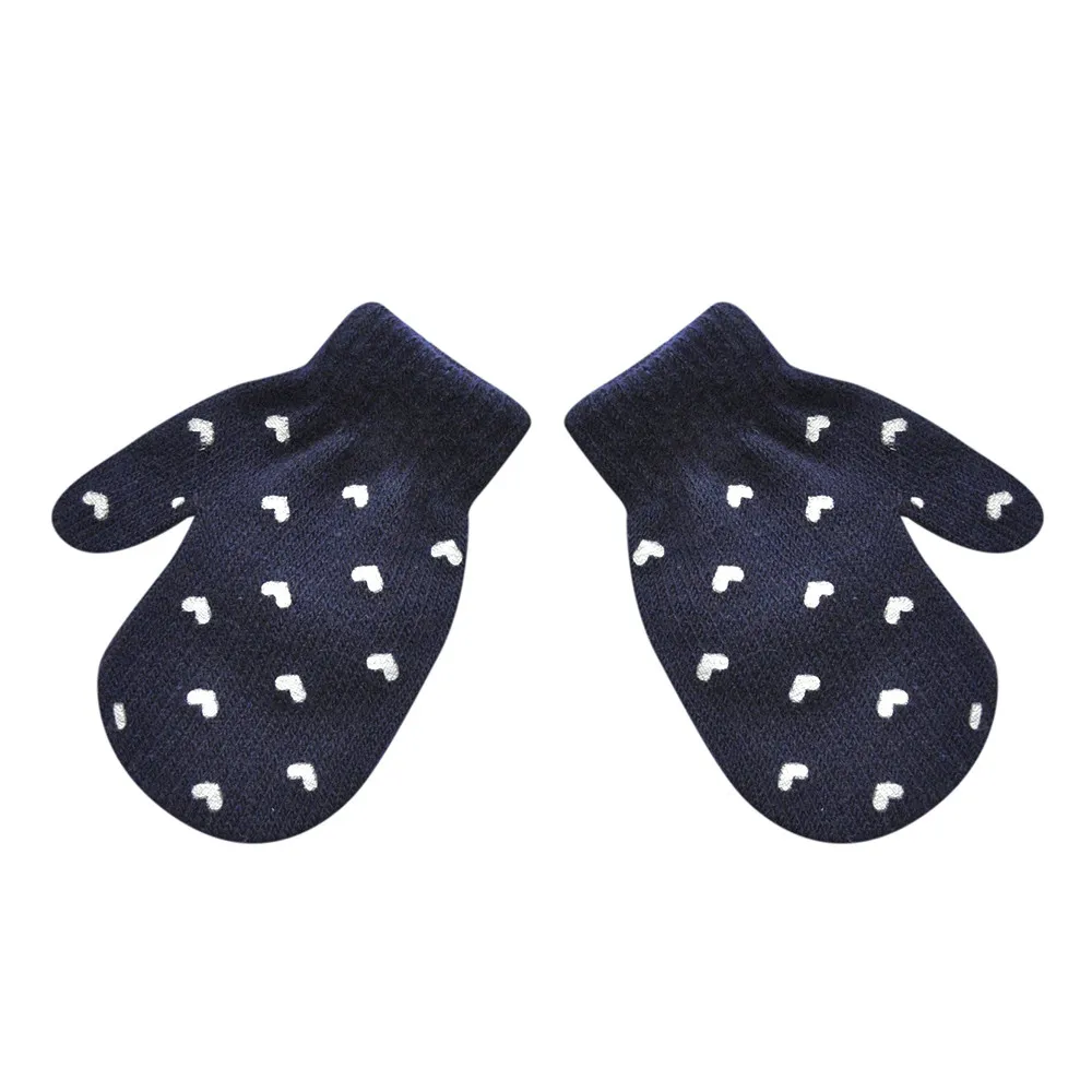 Infant Baby Cute Star Print Gloves Hot Girls Boys Of Winter Warm Gloves Girl Children Outdoor Child Gloves Mittens Accessories - Color: Navy